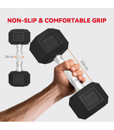 SPORTNOW 36KG Hex Dumbbell Set with Dumbbell Rack, Rubber Coated Weights