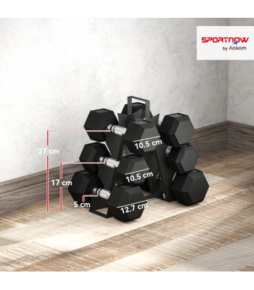 SPORTNOW 36KG Hex Dumbbell Set with Dumbbell Rack, Rubber Coated Weights