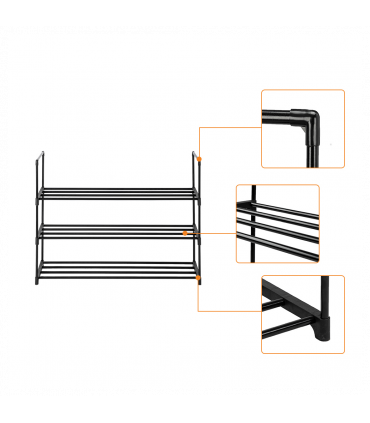 3 Tiers Shoe Rack Shoe Tower Shelf Storage Organizer For Bedroom, Entryway, Hallway, and Closet Black Color