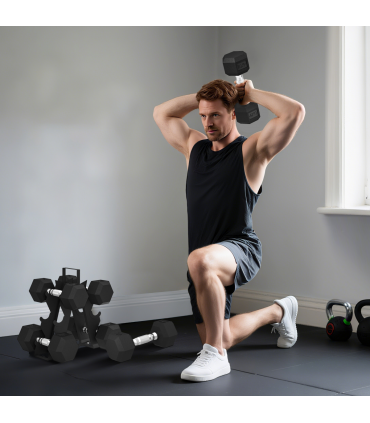 SPORTNOW 36KG Hex Dumbbell Set with Dumbbell Rack, Rubber Coated Weights