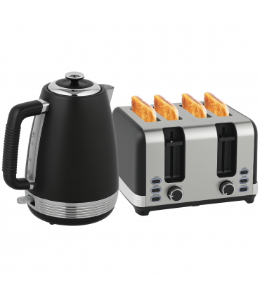 HOMCOM 1.7L 3000W Quick Boil Kettle and 4 Slice Toaster Set Crumb Tray Black