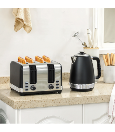 HOMCOM 1.7L 3000W Quick Boil Kettle and 4 Slice Toaster Set Crumb Tray Black