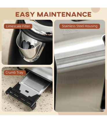 HOMCOM 1.7L 3000W Quick Boil Kettle and 4 Slice Toaster Set Crumb Tray Black