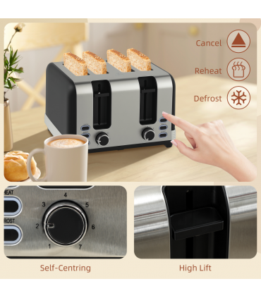 HOMCOM 1.7L 3000W Quick Boil Kettle and 4 Slice Toaster Set Crumb Tray Black