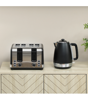 HOMCOM 1.7L 3000W Quick Boil Kettle and 4 Slice Toaster Set Crumb Tray Black