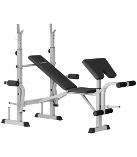 HOMCOM Adjustable Weight Bench with Squat Rack, Leg Developer, Grey