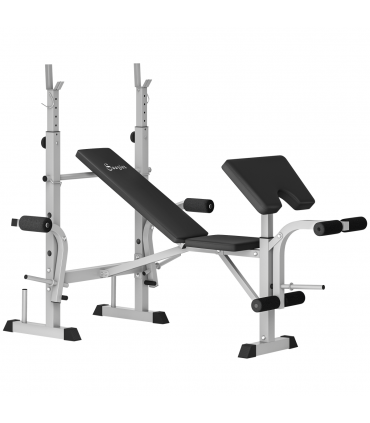 HOMCOM Adjustable Weight Bench with Squat Rack, Leg Developer, Grey