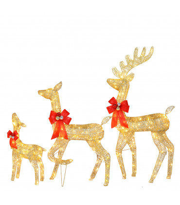 3pcs 54*38*122cm 30.00V 3.60W Family Elk Golden Iron Frame Cotton Thread Green Onion Powder Courtyard Elk Decoration