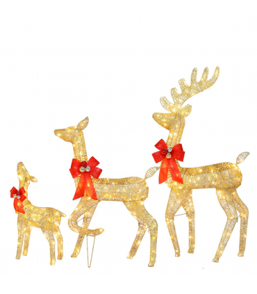 3pcs 54*38*122cm 30.00V 3.60W Family Elk Golden Iron Frame Cotton Thread Green Onion Powder Courtyard Elk Decoration