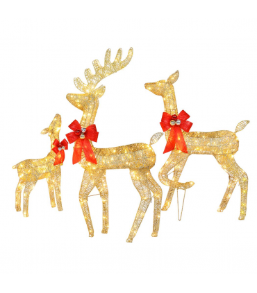 3pcs 54*38*122cm 30.00V 3.60W Family Elk Golden Iron Frame Cotton Thread Green Onion Powder Courtyard Elk Decoration