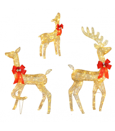 3pcs 54*38*122cm 30.00V 3.60W Family Elk Golden Iron Frame Cotton Thread Green Onion Powder Courtyard Elk Decoration