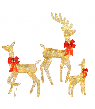 3pcs 54*38*122cm 30.00V 3.60W Family Elk Golden Iron Frame Cotton Thread Green Onion Powder Courtyard Elk Decoration