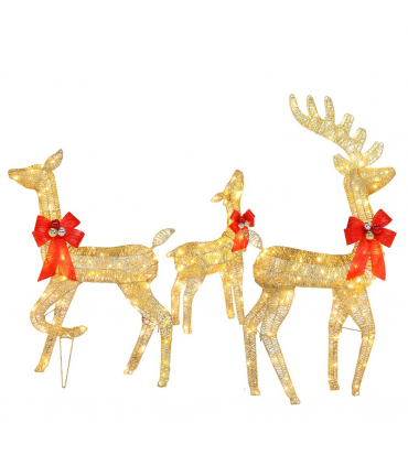 3pcs 54*38*122cm 30.00V 3.60W Family Elk Golden Iron Frame Cotton Thread Green Onion Powder Courtyard Elk Decoration