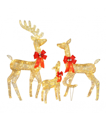 3pcs 54*38*122cm 30.00V 3.60W Family Elk Golden Iron Frame Cotton Thread Green Onion Powder Courtyard Elk Decoration