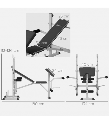 HOMCOM Adjustable Weight Bench with Squat Rack, Leg Developer, Grey