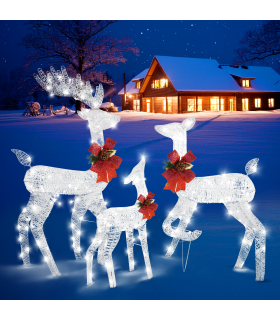 3pcs 54*38*122cm 30.00V 3.60W Family Elk White Iron Frame Cotton Thread Green Onion Powder Courtyard Elk Decoration