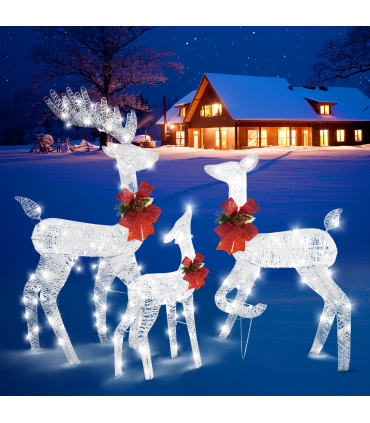 3pcs 54*38*122cm 30.00V 3.60W Family Elk White Iron Frame Cotton Thread Green Onion Powder Courtyard Elk Decoration