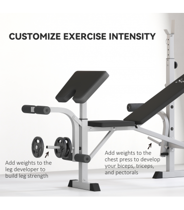 HOMCOM Adjustable Weight Bench with Squat Rack, Leg Developer, Grey