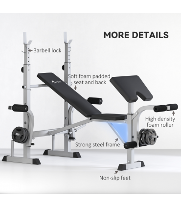 HOMCOM Adjustable Weight Bench with Squat Rack, Leg Developer, Grey