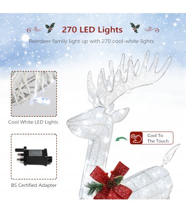 3pcs 54*38*122cm 30.00V 3.60W Family Elk White Iron Frame Cotton Thread Green Onion Powder Courtyard Elk Decoration