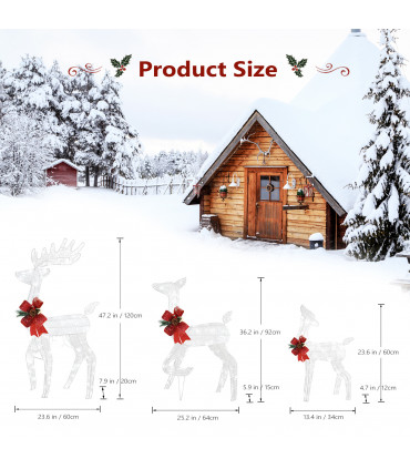 3pcs 54*38*122cm 30.00V 3.60W Family Elk White Iron Frame Cotton Thread Green Onion Powder Courtyard Elk Decoration