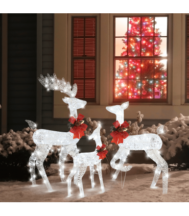 3pcs 54*38*122cm 30.00V 3.60W Family Elk White Iron Frame Cotton Thread Green Onion Powder Courtyard Elk Decoration