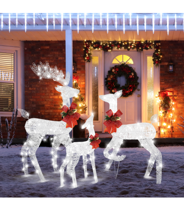 3pcs 54*38*122cm 30.00V 3.60W Family Elk White Iron Frame Cotton Thread Green Onion Powder Courtyard Elk Decoration