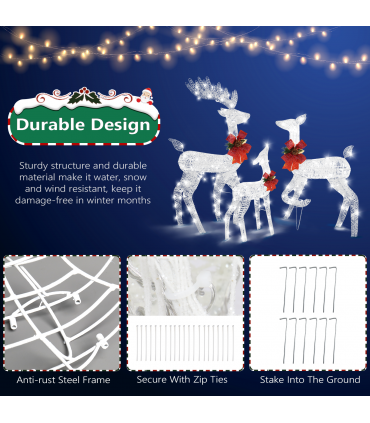 3pcs 54*38*122cm 30.00V 3.60W Family Elk White Iron Frame Cotton Thread Green Onion Powder Courtyard Elk Decoration