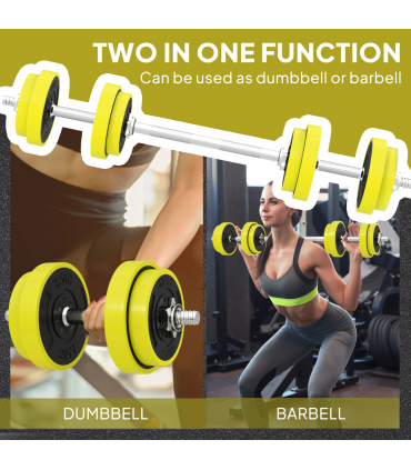 HOMCOM Adjustable 20KGS Barbell & Dumbbell Set for Home Gym, Yellow