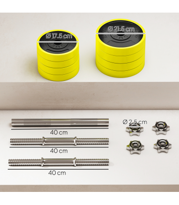 HOMCOM Adjustable 20KGS Barbell & Dumbbell Set for Home Gym, Yellow