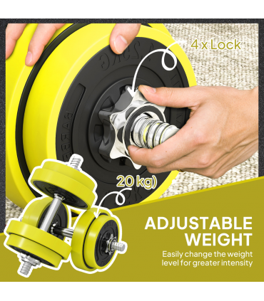 HOMCOM Adjustable 20KGS Barbell & Dumbbell Set for Home Gym, Yellow