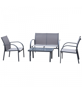 Outdoor Dining Set Charcoal Grey 4 Pcs Loveseat 2 Chairs Glass Top Table Garden