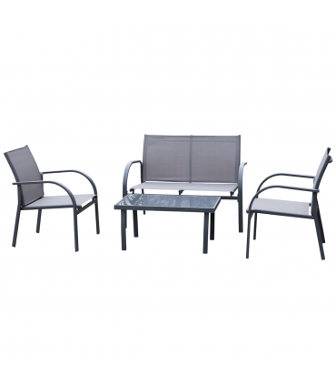 Outdoor Dining Set Charcoal Grey 4 Pcs Loveseat 2 Chairs Glass Top Table Garden