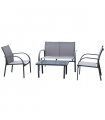 Outdoor Dining Set Charcoal Grey 4 Pcs Loveseat 2 Chairs Glass Top Table Garden