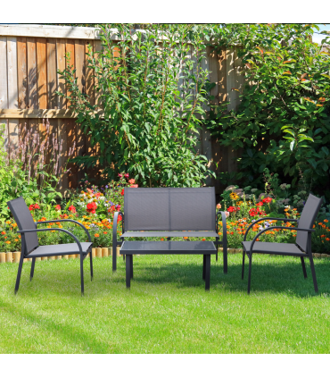 Outdoor Dining Set Charcoal Grey 4 Pcs Loveseat 2 Chairs Glass Top Table Garden