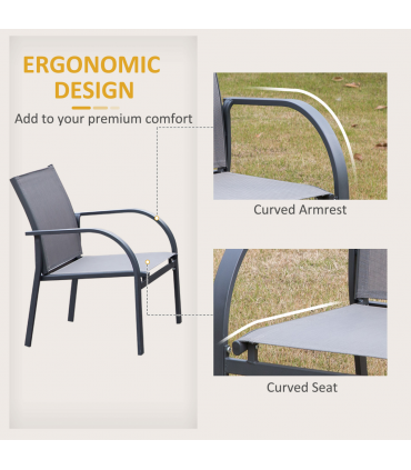 Outdoor Dining Set Charcoal Grey 4 Pcs Loveseat 2 Chairs Glass Top Table Garden