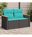 vidaXL Garden Sofa with Cushions 2-Seater Black Poly Rattan