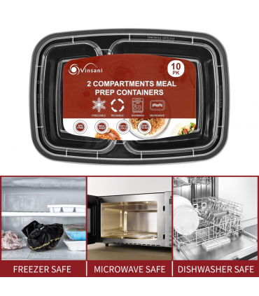 VINSANI 10pk 2 COMPARTMENTS MEAL PREP CONTAINERS 1010424 X 2
