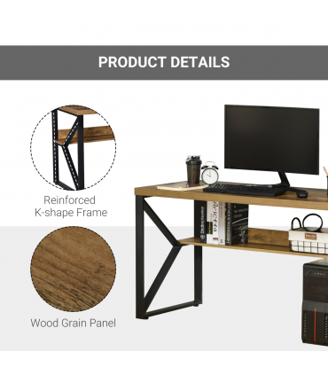 Computer Writing Desk K-Shaped Steel Leg Storage Shelf Home Office