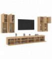 vidaXL 7 Piece TV Wall Cabinet Set with LED Lights Sonoma Oak