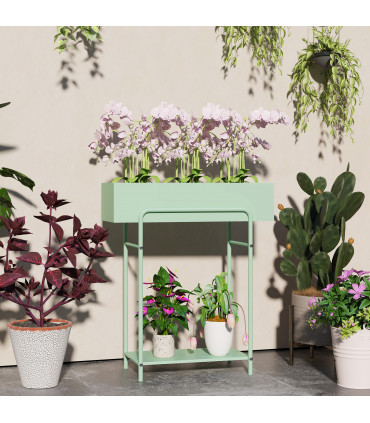 Elegant Green Metal Plant Stand - Two-Tier Design for Versatile Arrangements