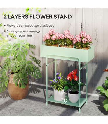 Elegant Green Metal Plant Stand - Two-Tier Design for Versatile Arrangements
