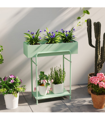 Elegant Green Metal Plant Stand - Two-Tier Design for Versatile Arrangements