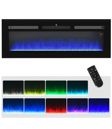 HOMCOM 127cm Electric Fireplace Recessed and Wall Mounted Electric Fire Black