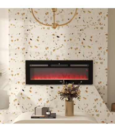 HOMCOM 127cm Electric Fireplace Recessed and Wall Mounted Electric Fire Black