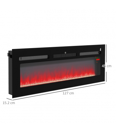 HOMCOM 127cm Electric Fireplace Recessed and Wall Mounted Electric Fire Black