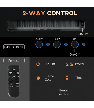 HOMCOM 127cm Electric Fireplace Recessed and Wall Mounted Electric Fire Black