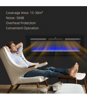 HOMCOM 127cm Electric Fireplace Recessed and Wall Mounted Electric Fire Black