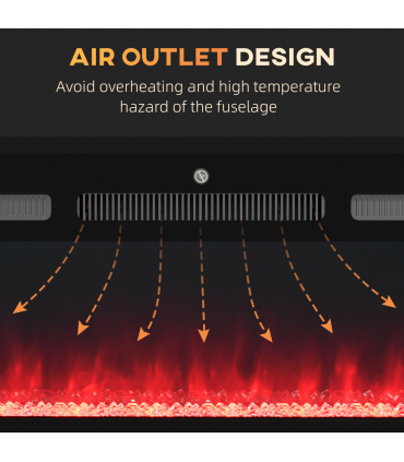 HOMCOM 127cm Electric Fireplace Recessed and Wall Mounted Electric Fire Black