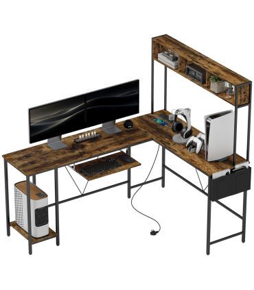 HOMCOM Reversible Corner Desk w/ USB Port, Long Computer Desk for 2 Person